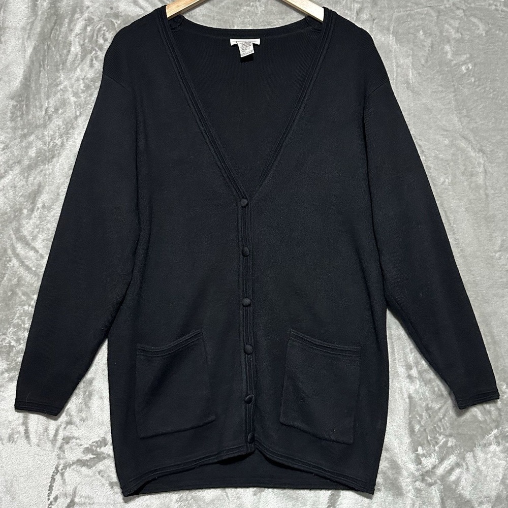 Vintage Talbots Cardigan Sweater Merino Wool Longline Womens M Black Oversized